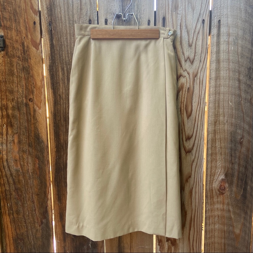 VTG 80s Khaki True Wrap Midi Skirt